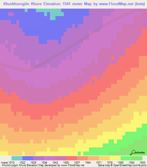 Khurkhurogiin Khure,Mongolia Elevation Map