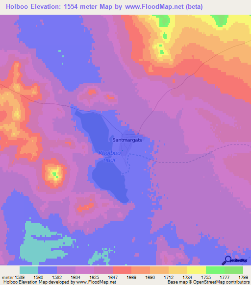 Holboo,Mongolia Elevation Map