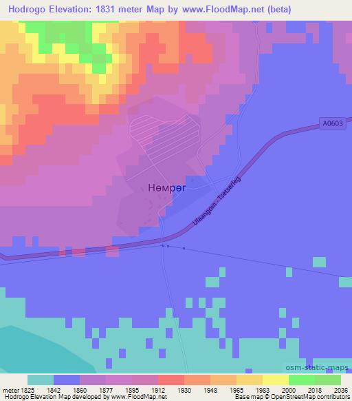 Hodrogo,Mongolia Elevation Map
