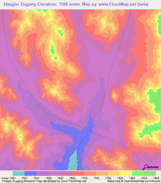 Hitagiin Dugang,Mongolia Elevation Map