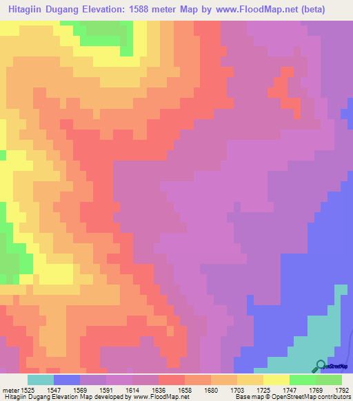 Hitagiin Dugang,Mongolia Elevation Map