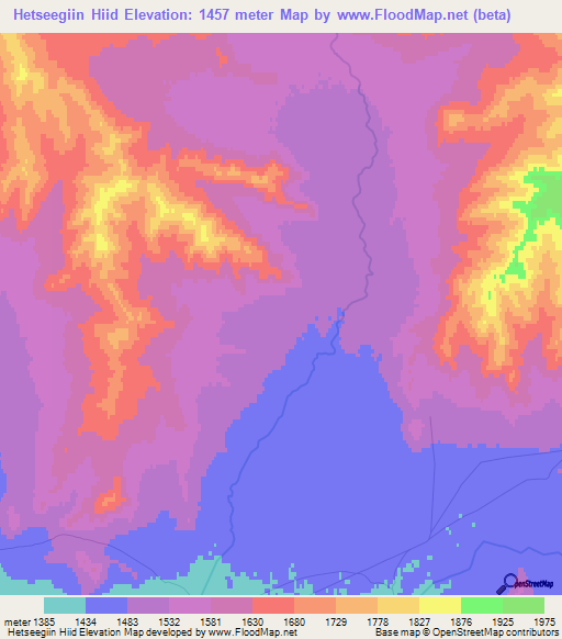 Hetseegiin Hiid,Mongolia Elevation Map