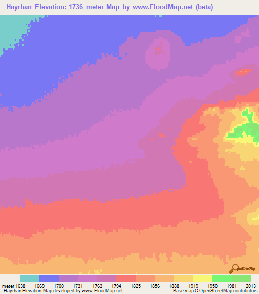 Hayrhan,Mongolia Elevation Map