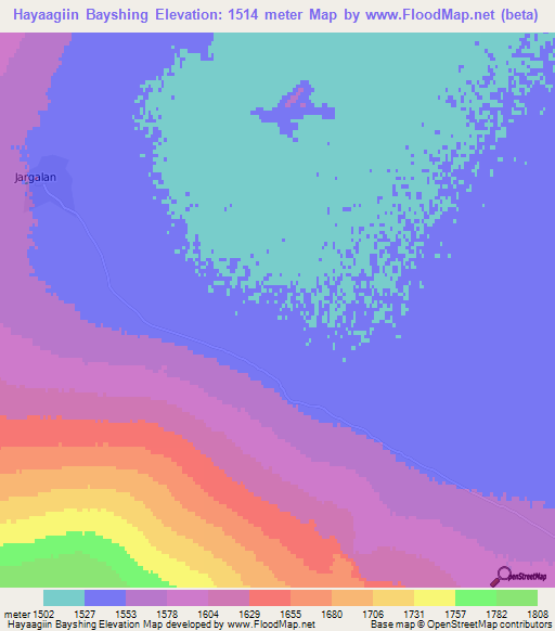 Hayaagiin Bayshing,Mongolia Elevation Map