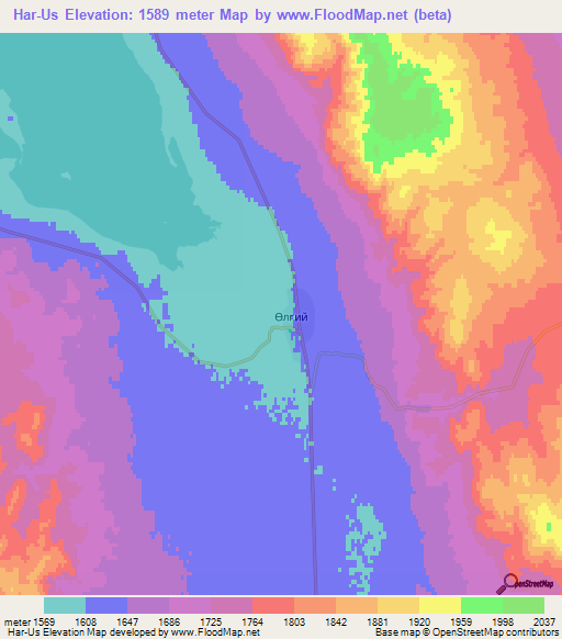 Har-Us,Mongolia Elevation Map