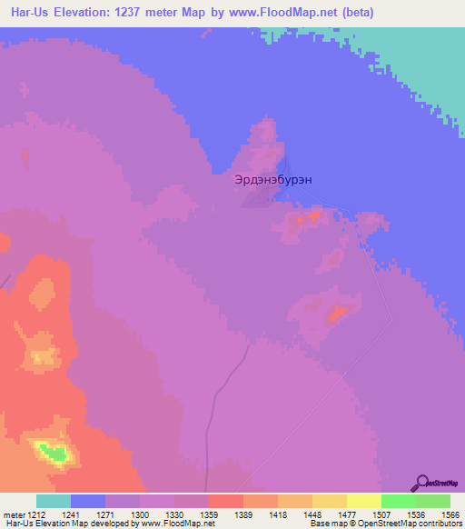 Har-Us,Mongolia Elevation Map