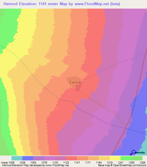Harmod,Mongolia Elevation Map