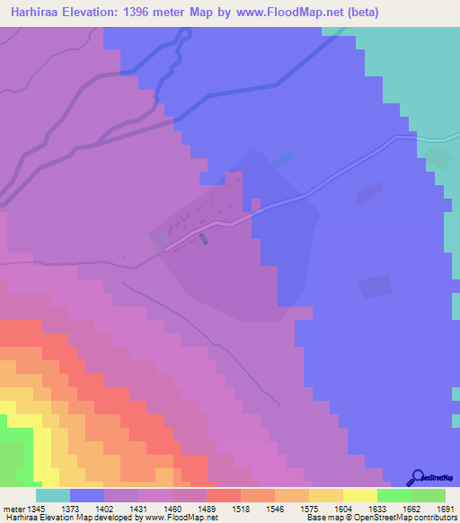 Harhiraa,Mongolia Elevation Map