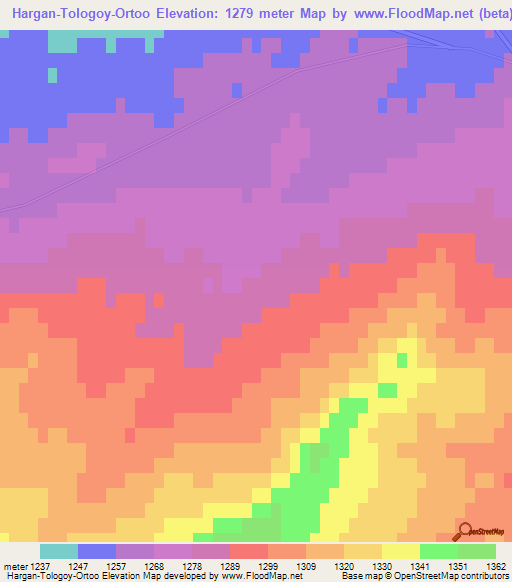 Hargan-Tologoy-Ortoo,Mongolia Elevation Map
