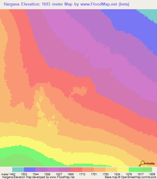 Hargana,Mongolia Elevation Map