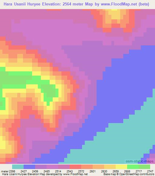 Hara Usanii Huryee,Mongolia Elevation Map