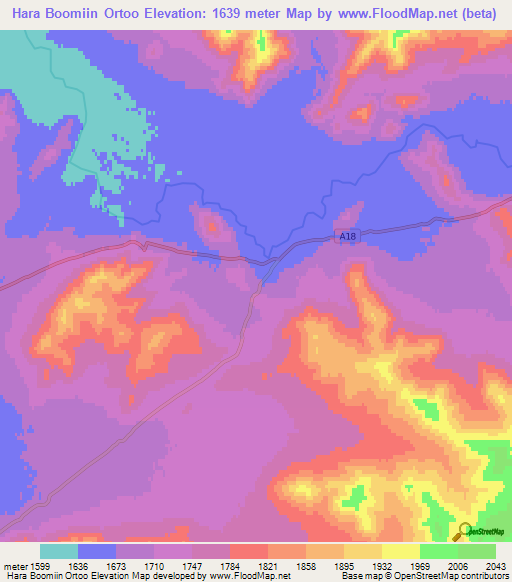 Hara Boomiin Ortoo,Mongolia Elevation Map