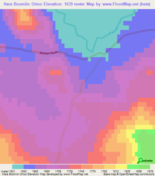 Hara Boomiin Ortoo,Mongolia Elevation Map