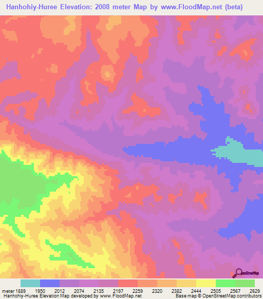 Hanhohiy-Huree,Mongolia Elevation Map