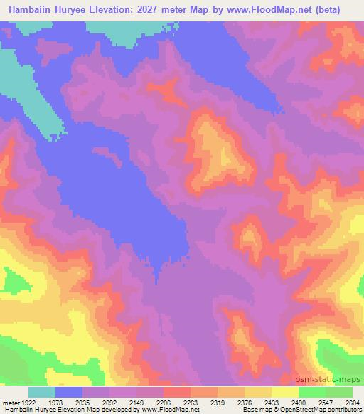 Hambaiin Huryee,Mongolia Elevation Map