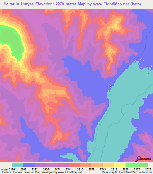 Haltariin Huryee,Mongolia Elevation Map