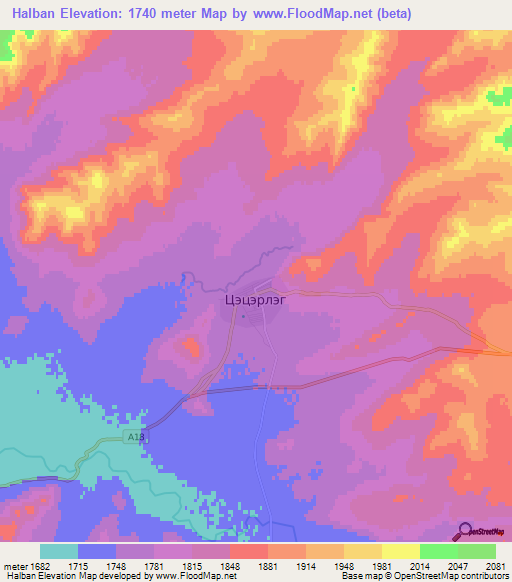 Halban,Mongolia Elevation Map