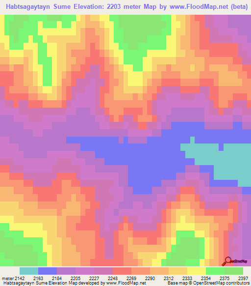 Habtsagaytayn Sume,Mongolia Elevation Map