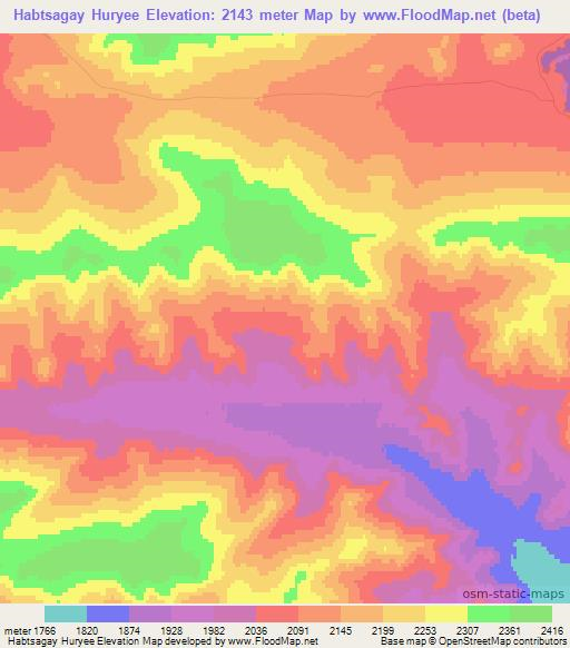 Habtsagay Huryee,Mongolia Elevation Map
