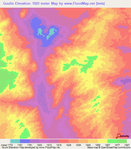Guulin,Mongolia Elevation Map