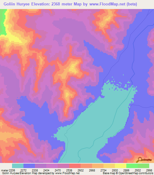 Goliin Huryee,Mongolia Elevation Map