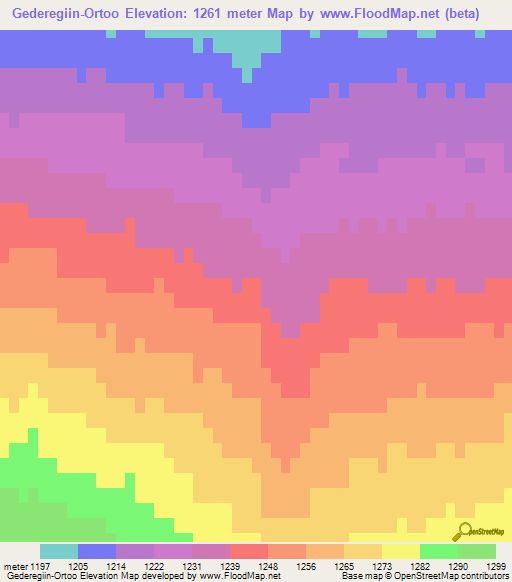 Gederegiin-Ortoo,Mongolia Elevation Map