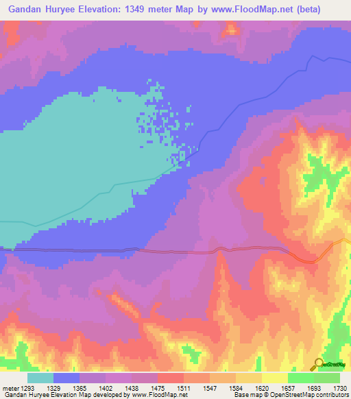 Gandan Huryee,Mongolia Elevation Map