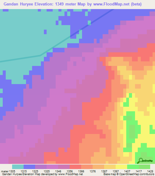 Gandan Huryee,Mongolia Elevation Map