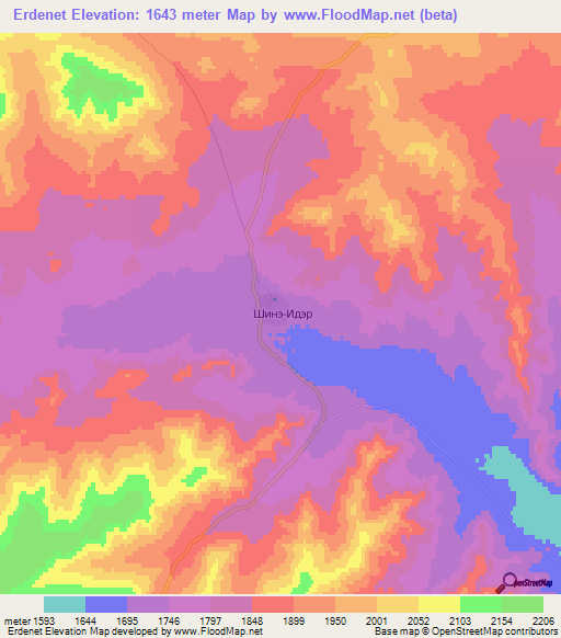 Erdenet,Mongolia Elevation Map