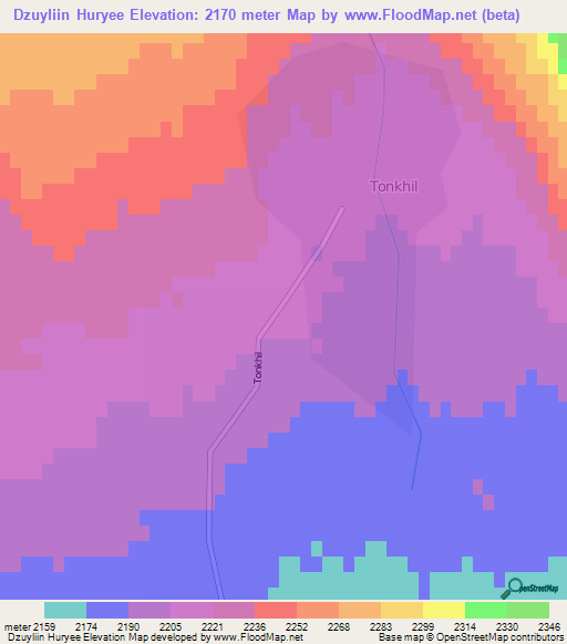 Dzuyliin Huryee,Mongolia Elevation Map