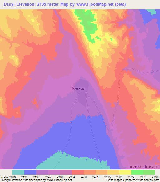 Dzuyl,Mongolia Elevation Map