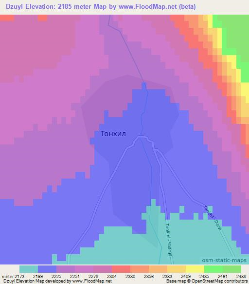 Dzuyl,Mongolia Elevation Map