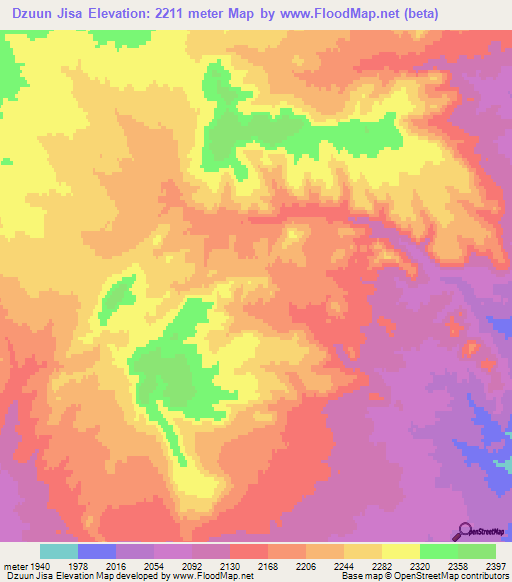 Dzuun Jisa,Mongolia Elevation Map