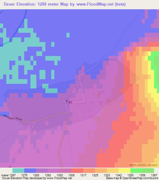 Dzuer,Mongolia Elevation Map