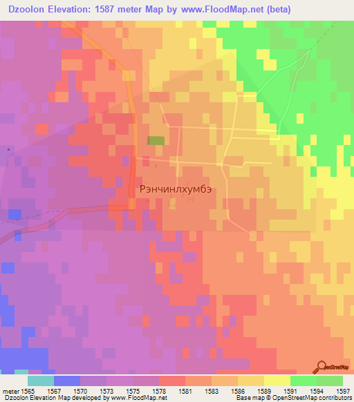 Dzoolon,Mongolia Elevation Map