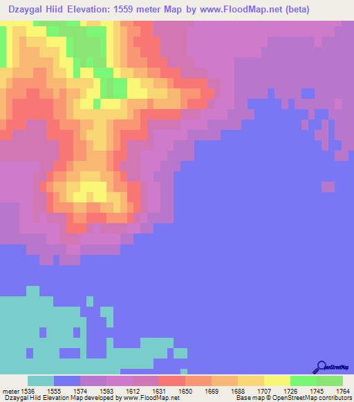Dzaygal Hiid,Mongolia Elevation Map
