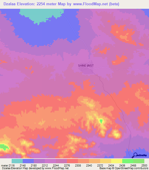 Dzalaa,Mongolia Elevation Map