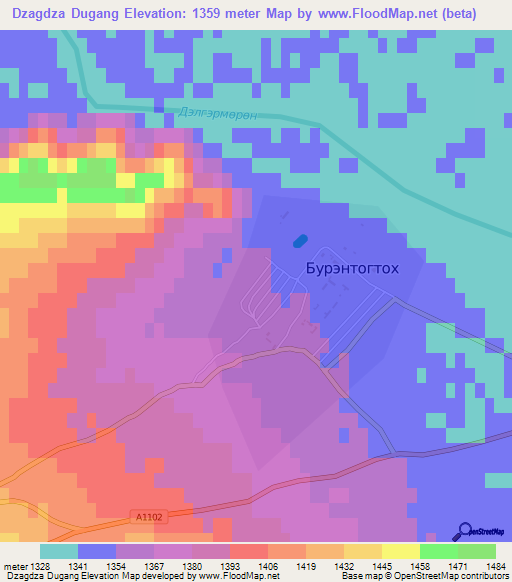 Dzagdza Dugang,Mongolia Elevation Map