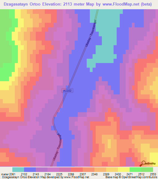 Dzagasatayn Ortoo,Mongolia Elevation Map