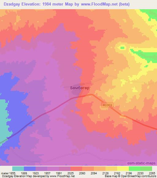 Dzadgay,Mongolia Elevation Map
