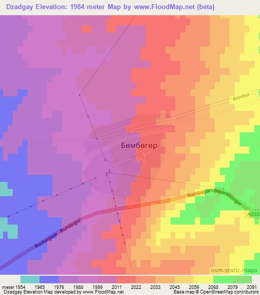 Dzadgay,Mongolia Elevation Map