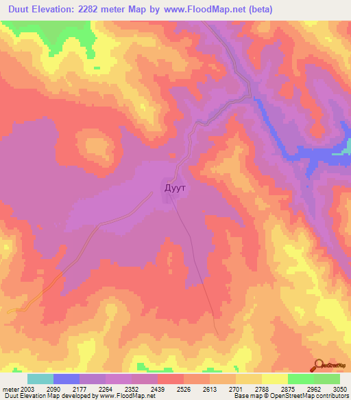Duut,Mongolia Elevation Map