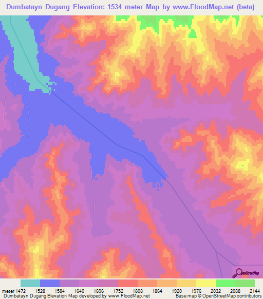 Dumbatayn Dugang,Mongolia Elevation Map