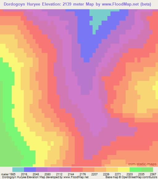 Dordogoyn Huryee,Mongolia Elevation Map