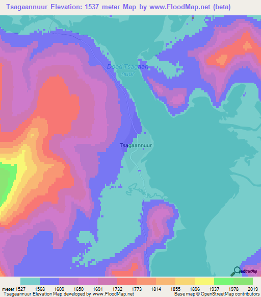 Tsagaannuur,Mongolia Elevation Map
