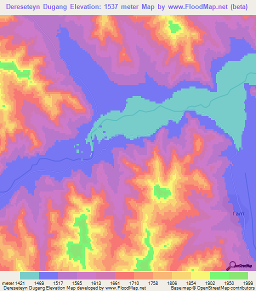 Dereseteyn Dugang,Mongolia Elevation Map