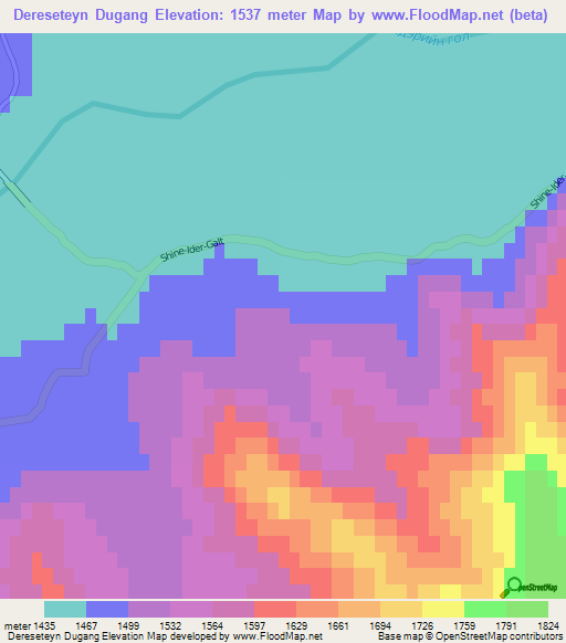 Dereseteyn Dugang,Mongolia Elevation Map