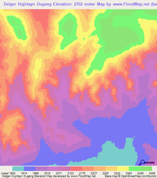 Delger Hujirtayn Dugang,Mongolia Elevation Map