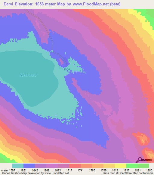Darvi,Mongolia Elevation Map