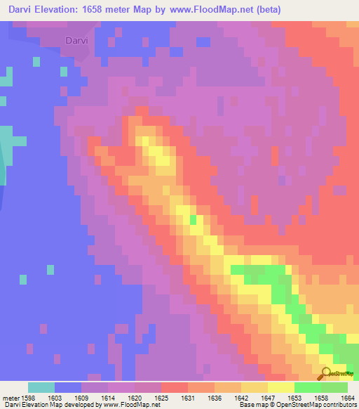 Darvi,Mongolia Elevation Map